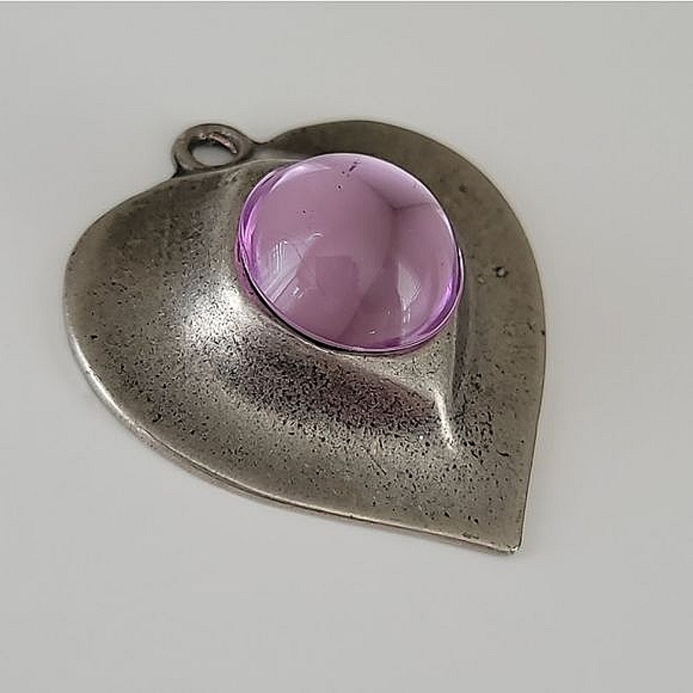 Pendant 𝅺Silver Tone and Purple Heart Pendant #0002